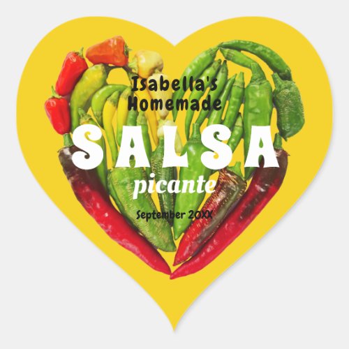 Hot spicy Salsa chili peppers heart mustard food Heart Sticker