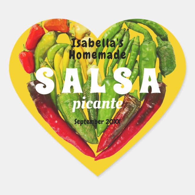Hot spicy Salsa chili peppers heart mustard food Heart Sticker (Front)