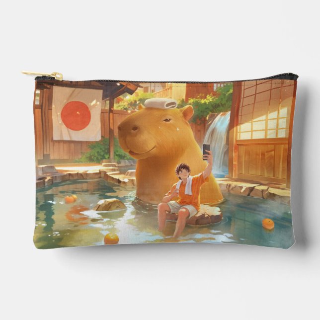 Hot Spring Moment: Giant Capybara Selfie Art Accessory Pouch (Front)