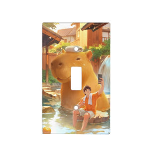 Hot Spring Moment: Giant Capybara Selfie Art Light Switch Cover