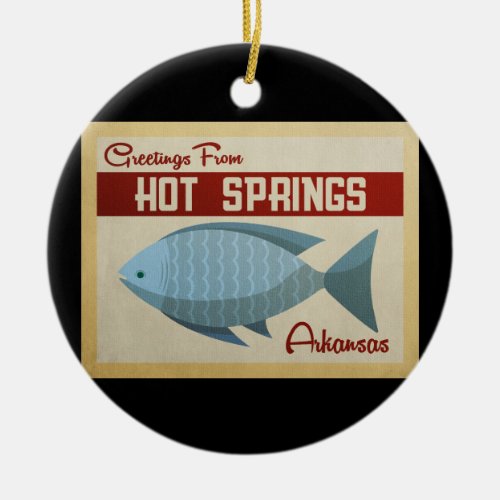 Hot Springs Arkansas Blue Fish Vintage Travel Ceramic Ornament