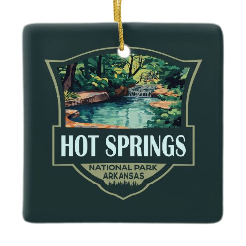 Hot Springs National Park Illustration Retro Badge Ceramic Ornament