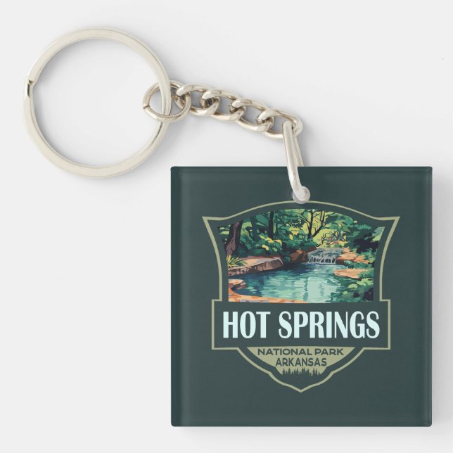 Hot Springs National Park Illustration Retro Badge Keychain (Front)