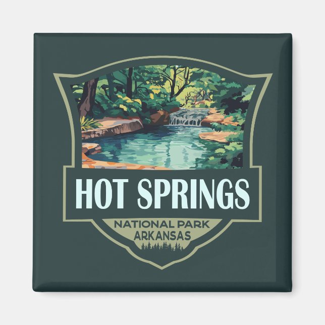 Hot Springs National Park Illustration Retro Badge Magnet (Front)