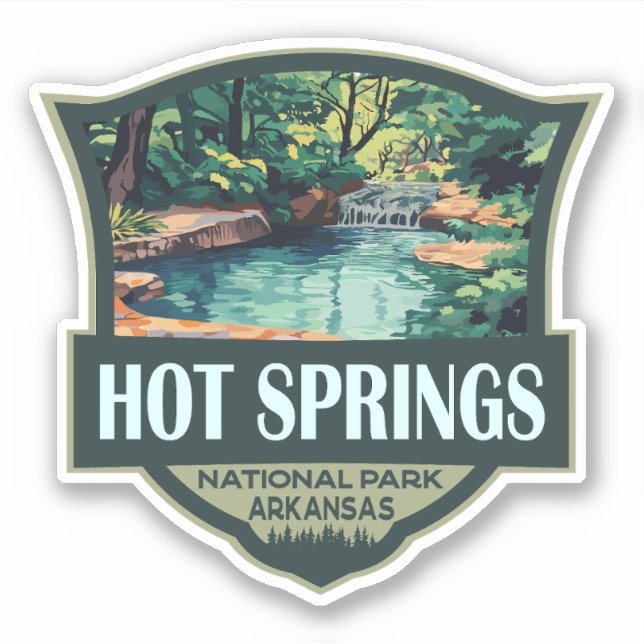 Hot Springs National Park Illustration Retro Badge Sticker (Front)