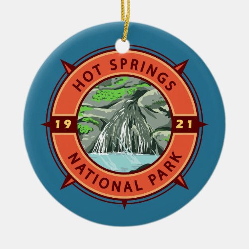 Hot Springs National Park Retro Compass Emblem Ceramic Ornament