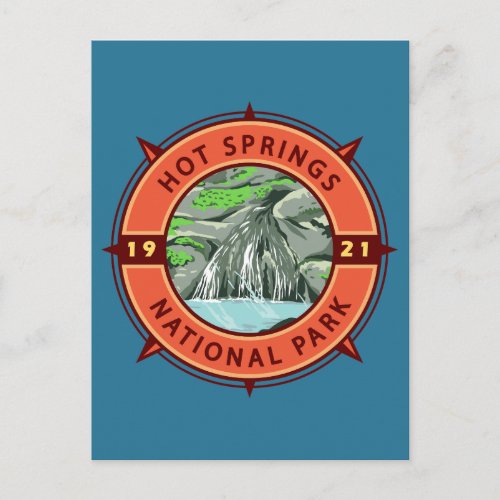 Hot Springs National Park Retro Compass Emblem Postcard