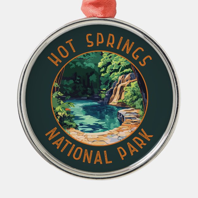 Hot Springs National Park Retro Distressed Circle Metal Ornament (Front)