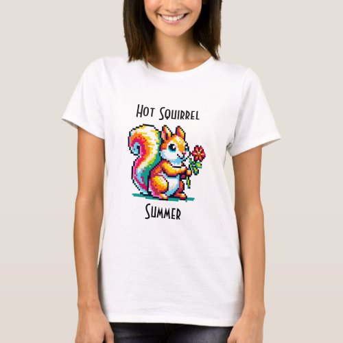 Hot Squirrel Summer  Squirrel Pun Pixel Art T_Shirt