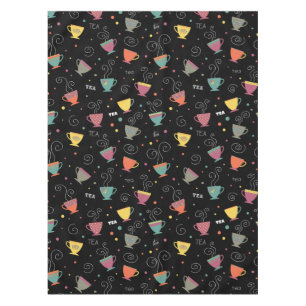 Hot steam tea mugs, winter hot cups of tea tablecloth