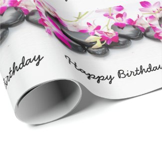 Hot stone with purple orchid Happy Birthday Wrapping Paper