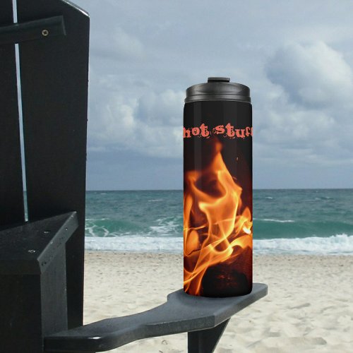 Hot Stuff Burning Flames Black Customizable Thermal Tumbler