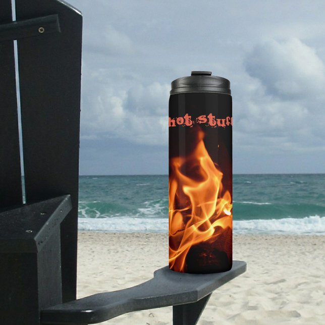 Hot Stuff Burning Flames Black Customizable Thermal Tumbler (Creator Uploaded)