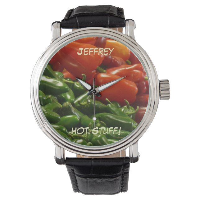 Hot Stuff, Chili Peppers, Chilies, Name Wrist Watch (Front)