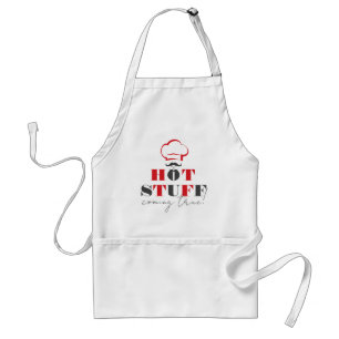 Hot Stuff Coming True Red and Gray Text Design Adult Apron