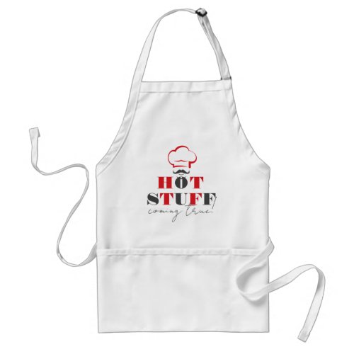 Hot Stuff Coming True Red and Gray Text Design Adult Apron