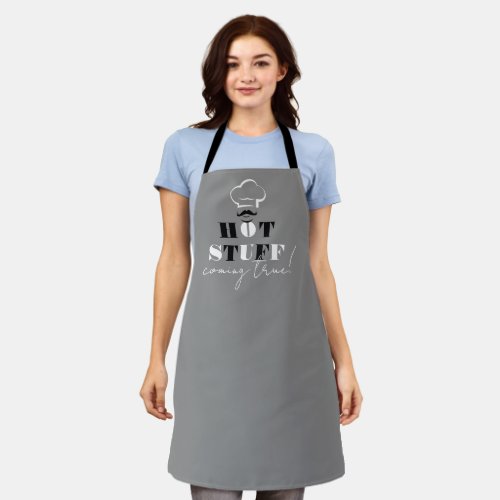 Hot stuff comming true black and white text apron