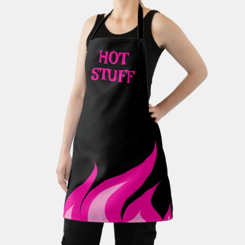 Hot stuff funny pink fire flame apron for women