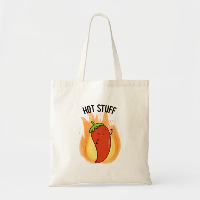 Hot Stuff Funny Red Hot Chili Pepper Pun Tote Bag (Front)