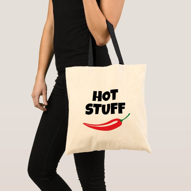 Hot Stuff funny spicy hot red cayenne chili pepper Tote Bag (Front (Product))