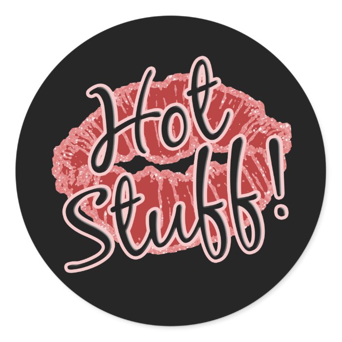 Hot stuff glitter lips round sticker
