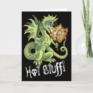 Hot Stuff! lil marshmellow roasting dragon Card