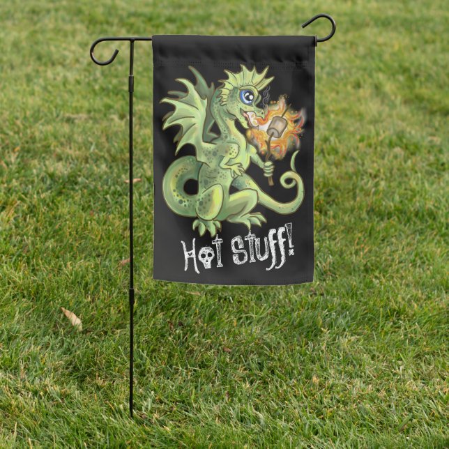 Hot Stuff! lil marshmellow roasting dragon Garden Flag (In SItu)