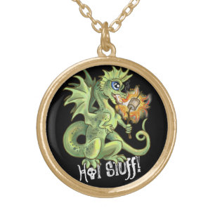 Hot Stuff! lil marshmellow roasting dragon Gold Plated Necklace