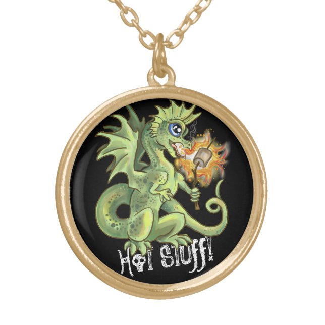 Hot Stuff! lil marshmellow roasting dragon Gold Plated Necklace (Front)