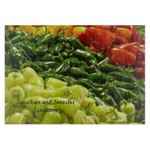 Hot Stuff Peppers Personalized Name Glass Cutting Board