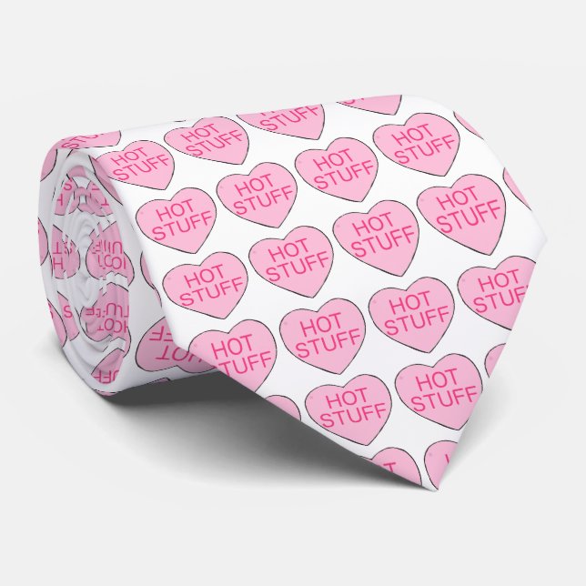 Hot Stuff Pink Candy Hearts Valentine's Day Tie (Rolled)
