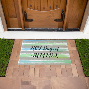 Hot Summer Blue Gray Green Watercolor Stripes Doormat