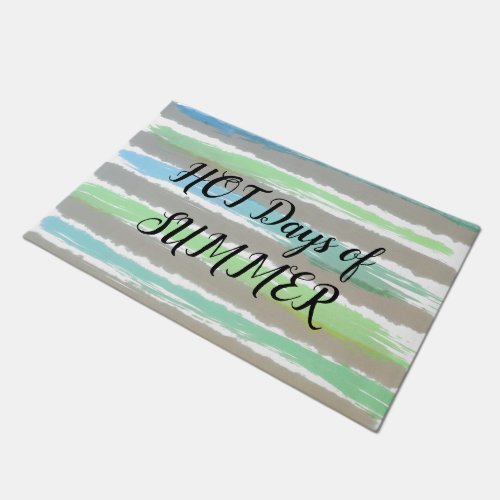 Hot Summer Blue Gray Green Watercolor Stripes Doormat