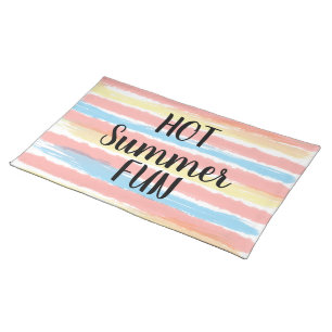 Hot Summer Fun Pink Yellow Blue Watercolor Stripes Cloth Placemat