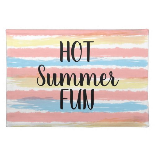 Hot Summer Fun Pink Yellow Blue Watercolor Stripes Cloth Placemat