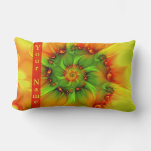 Hot Summer Green Orange Abstract Art Colorful Name Lumbar Pillow