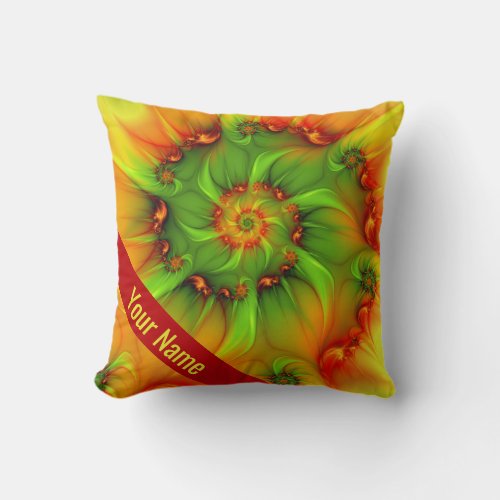 Hot Summer Green Orange Abstract Art Colorful Name Throw Pillow
