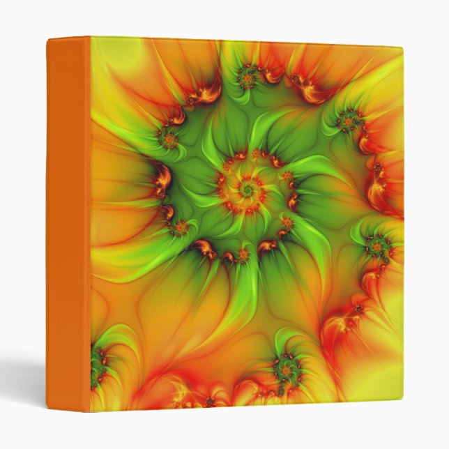 Hot Summer Green Orange Abstract Colorful Fractal Binder (Front/Spine)