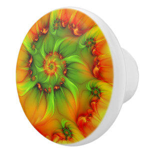 Hot Summer Green Orange Abstract Colorful Fractal Ceramic Knob