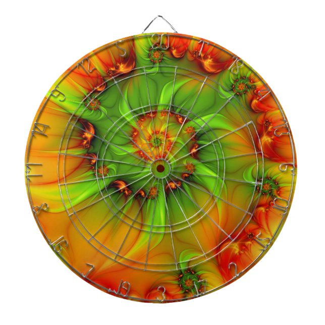 Hot Summer Green Orange Abstract Colorful Fractal Dartboard (Front)