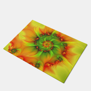 Hot Summer Green Orange Abstract Colorful Fractal Doormat