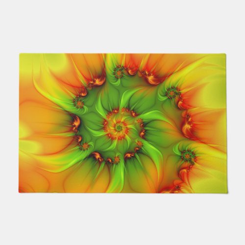 Hot Summer Green Orange Abstract Colorful Fractal Doormat