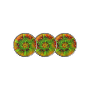 Hot Summer Green Orange Abstract Colorful Fractal Golf Ball Marker