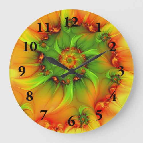 Hot Summer Green Orange Abstract Colorful Fractal Large Clock