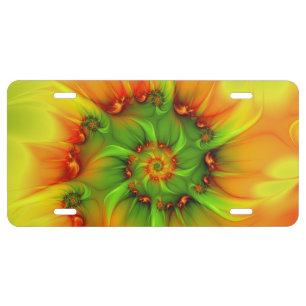 Hot Summer Green Orange Abstract Colorful Fractal License Plate