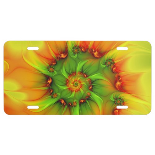Hot Summer Green Orange Abstract Colorful Fractal License Plate