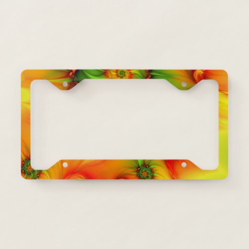 Hot Summer Green Orange Abstract Colorful Fractal License Plate Frame