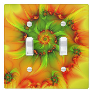 Hot Summer Green Orange Abstract Colorful Fractal Light Switch Cover