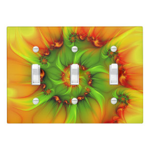 Hot Summer Green Orange Abstract Colorful Fractal Light Switch Cover