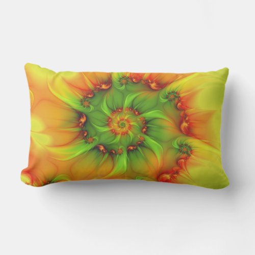 Hot Summer Green Orange Abstract Colorful Fractal Lumbar Pillow